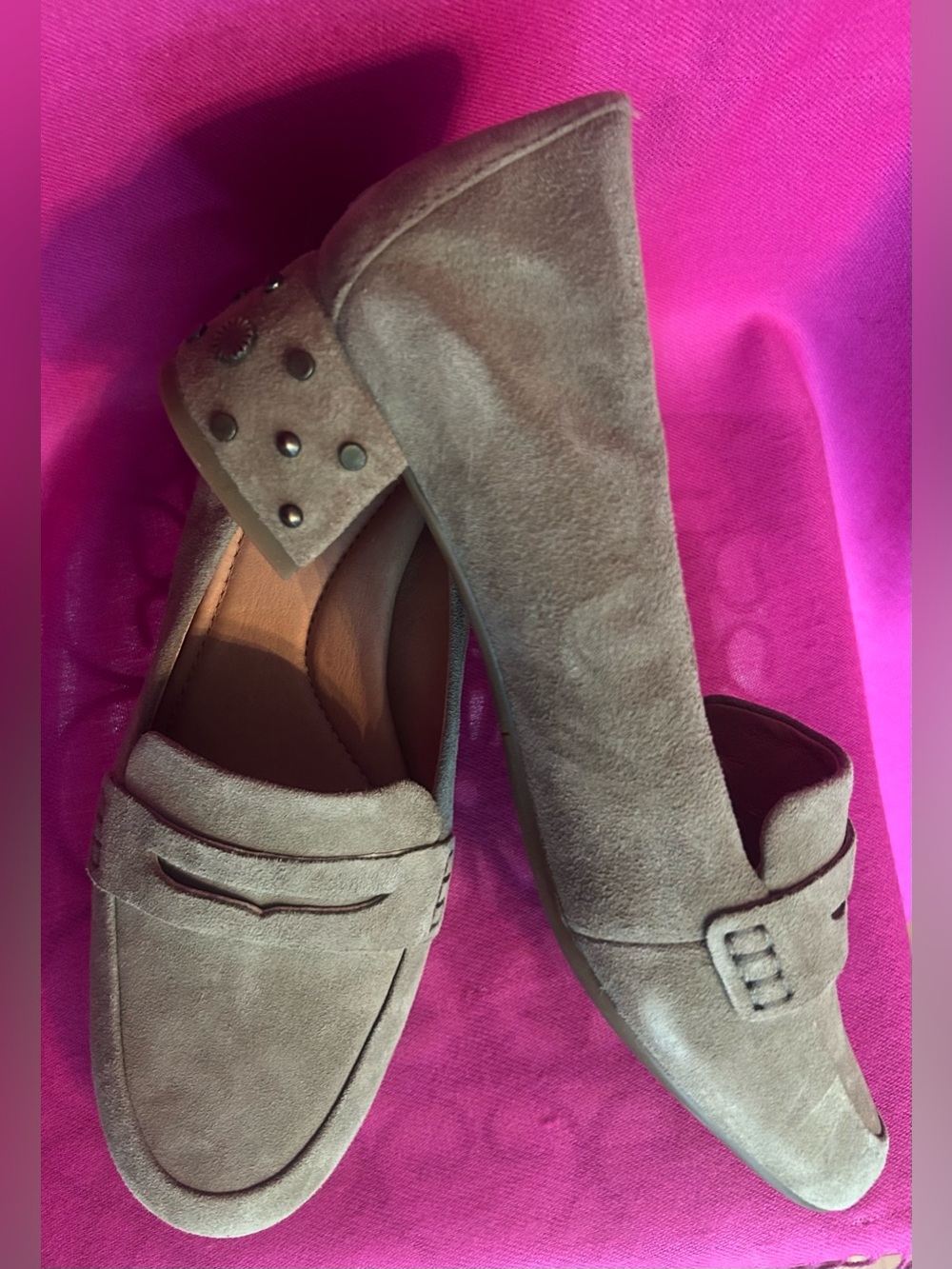 UGG Elise Suede Studded / Bling Block Heel Loafer